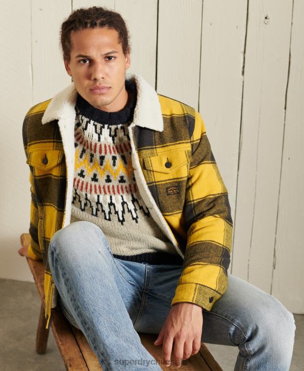 hombres Superdry oro chaqueta de camionero sherpa de lana bandolero 2R68Z4593