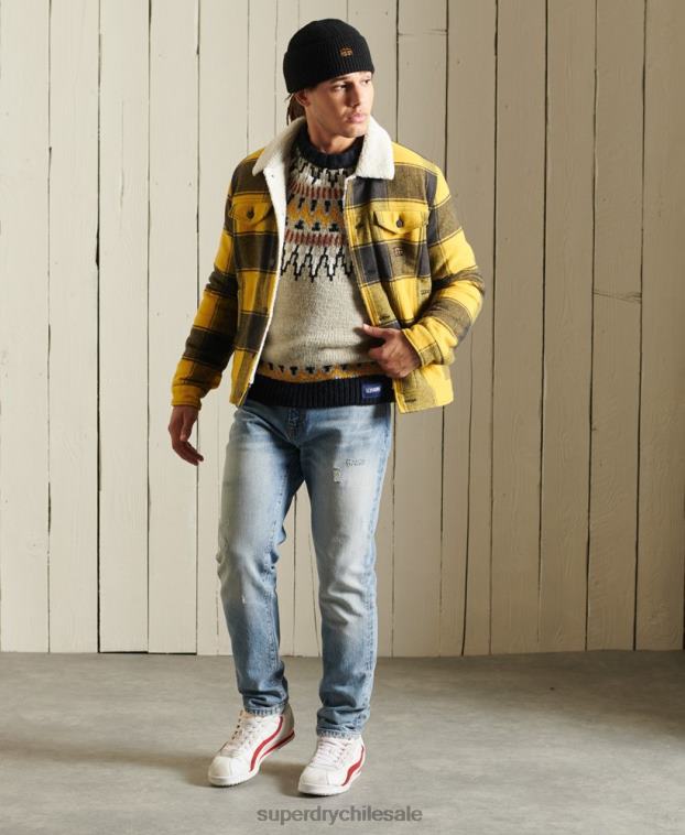hombres Superdry oro chaqueta de camionero sherpa de lana bandolero 2R68Z4593