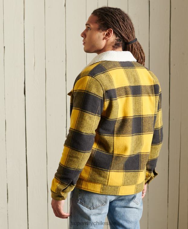 hombres Superdry oro chaqueta de camionero sherpa de lana bandolero 2R68Z4593