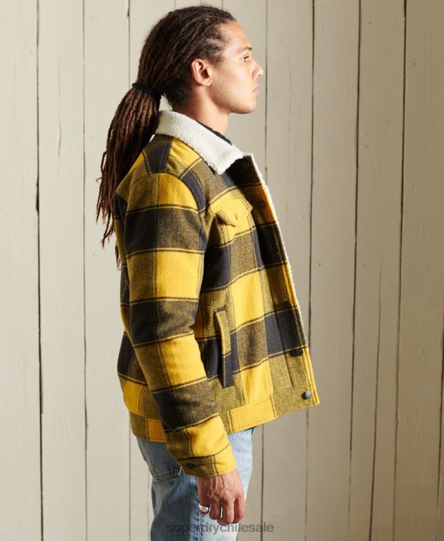 hombres Superdry oro chaqueta de camionero sherpa de lana bandolero 2R68Z4593