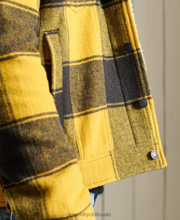 hombres Superdry oro chaqueta de camionero sherpa de lana bandolero 2R68Z4593