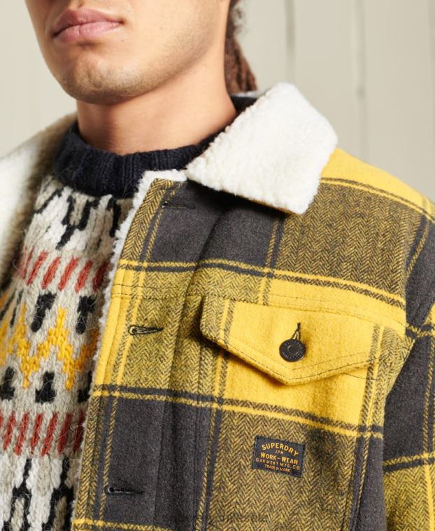 hombres Superdry oro chaqueta de camionero sherpa de lana bandolero 2R68Z4593