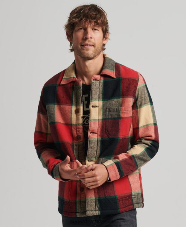 hombres Superdry rojo camisa de cuadros utilitarios 2R68Z4716