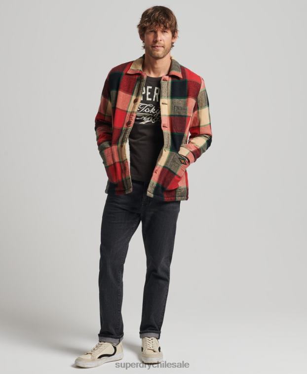 hombres Superdry rojo camisa de cuadros utilitarios 2R68Z4716