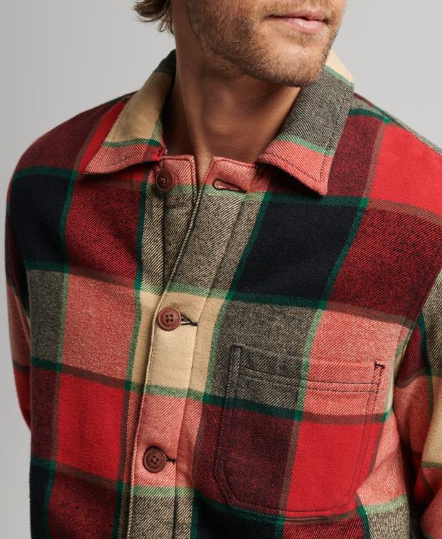 hombres Superdry rojo camisa de cuadros utilitarios 2R68Z4716