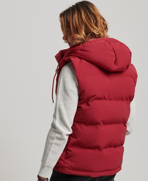 hombres Superdry rojo chaleco acolchado everest con capucha 2R68Z984