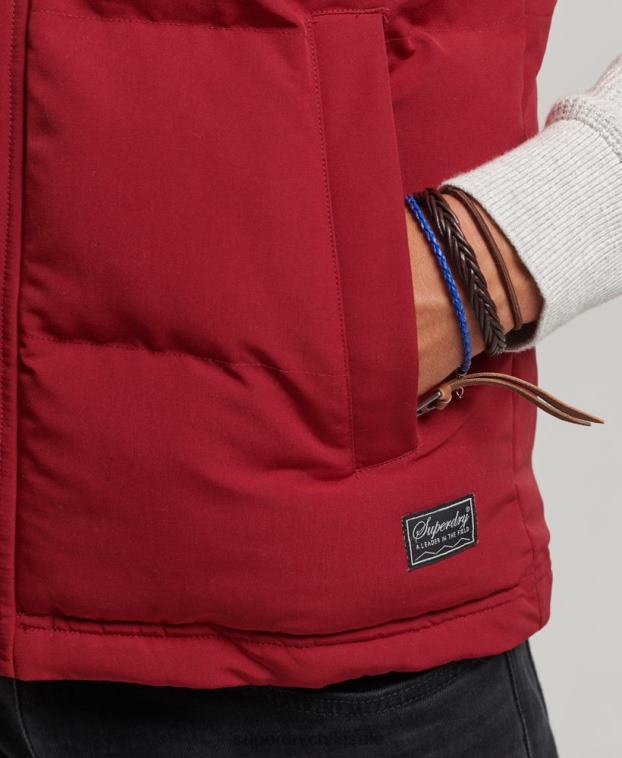 hombres Superdry rojo chaleco acolchado everest con capucha 2R68Z984