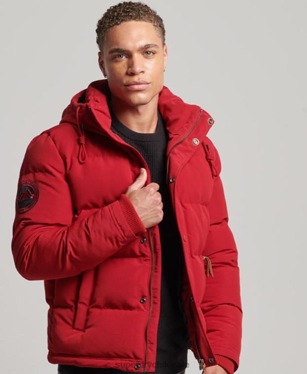 hombres Superdry rojo chamarra acolchada Everest con capucha 2R68Z1135