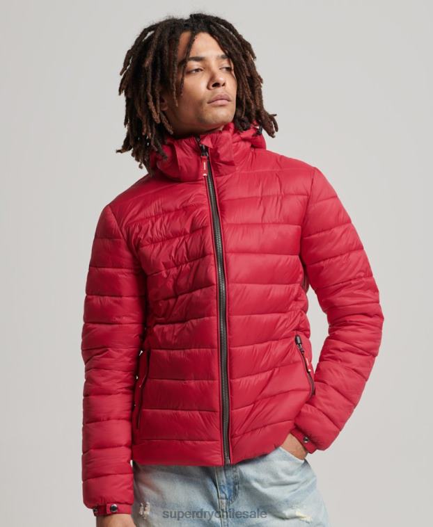 hombres Superdry rojo chamarra acolchada clásica con capucha 2R68Z1041