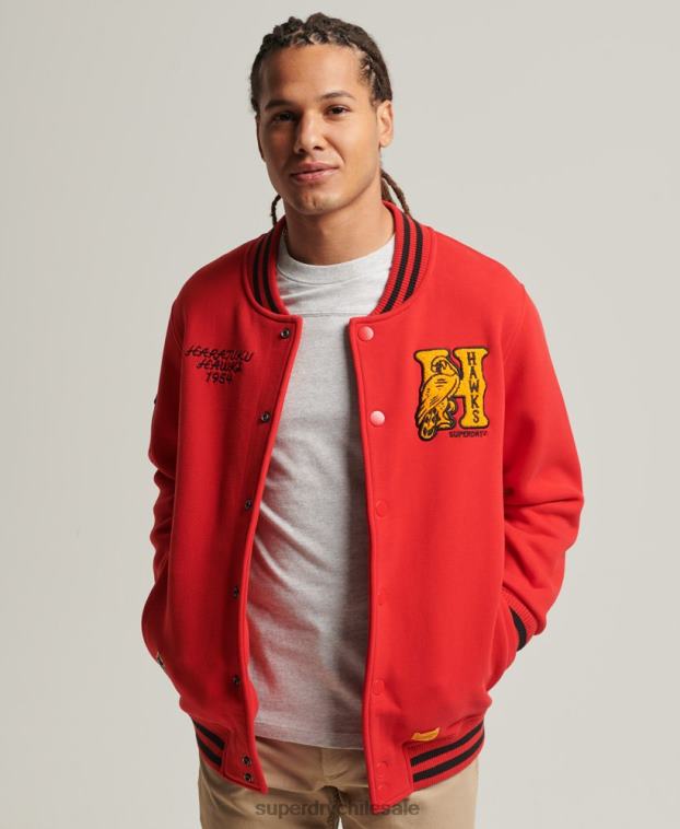 hombres Superdry rojo chamarra bomber de jersey universitario 2R68Z5217