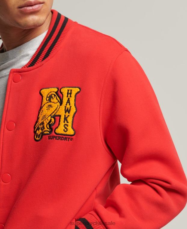 hombres Superdry rojo chamarra bomber de jersey universitario 2R68Z5217