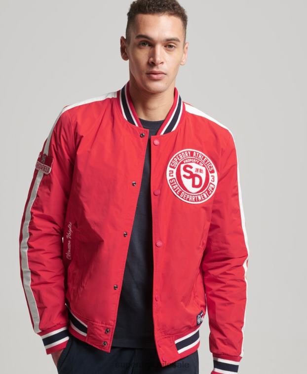 hombres Superdry rojo chamarra bomber universitaria de lujo 2R68Z4612