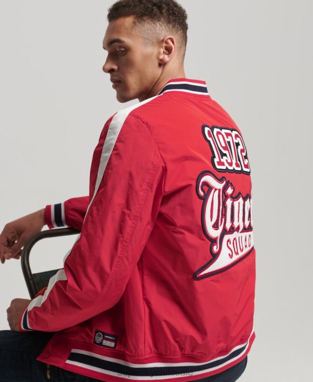 hombres Superdry rojo chamarra bomber universitaria de lujo 2R68Z4612