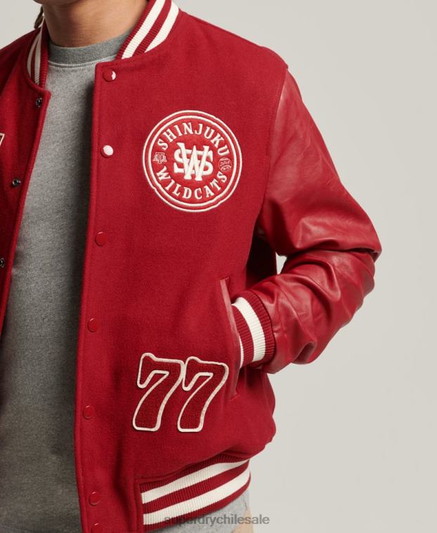 hombres Superdry rojo chamarra con parche del equipo universitario vintage 2R68Z4582