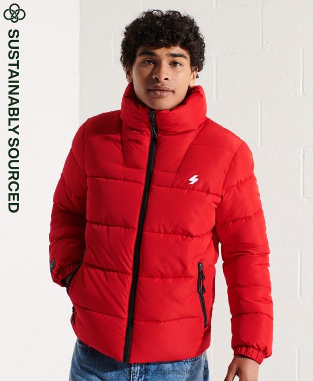 hombres Superdry rojo chaqueta acolchada deportiva sin capucha 2R68Z4560