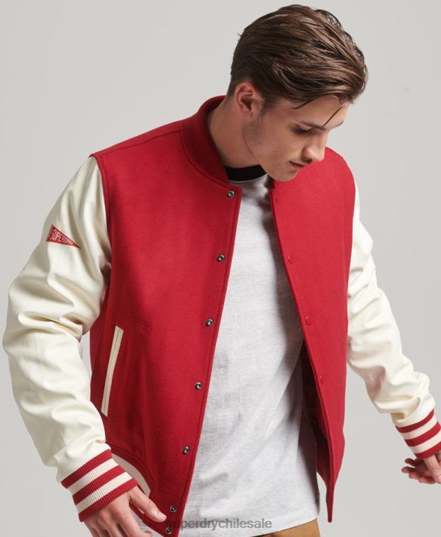 hombres Superdry rojo chaqueta bomber del equipo universitario 2R68Z1105