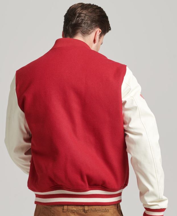 hombres Superdry rojo chaqueta bomber del equipo universitario 2R68Z1105