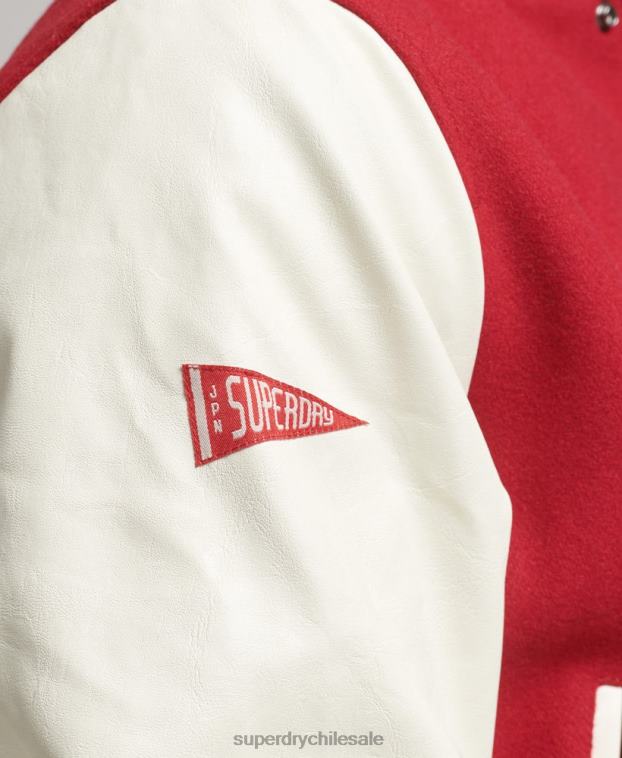 hombres Superdry rojo chaqueta bomber del equipo universitario 2R68Z1105