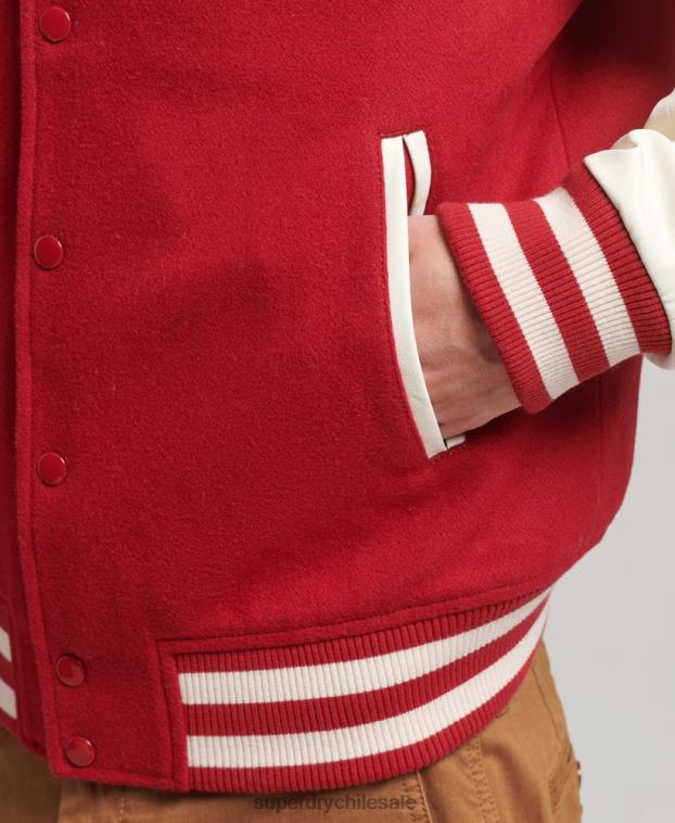 hombres Superdry rojo chaqueta bomber del equipo universitario 2R68Z1105
