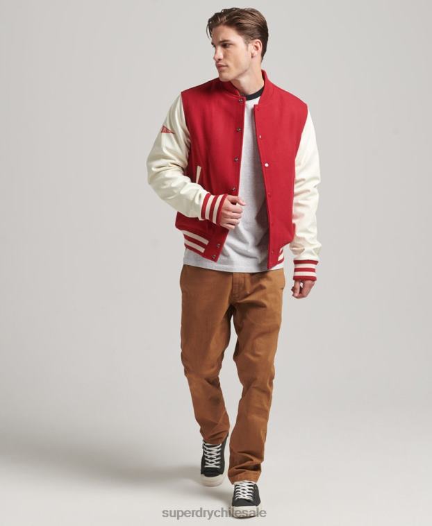 hombres Superdry rojo chaqueta bomber del equipo universitario 2R68Z1105