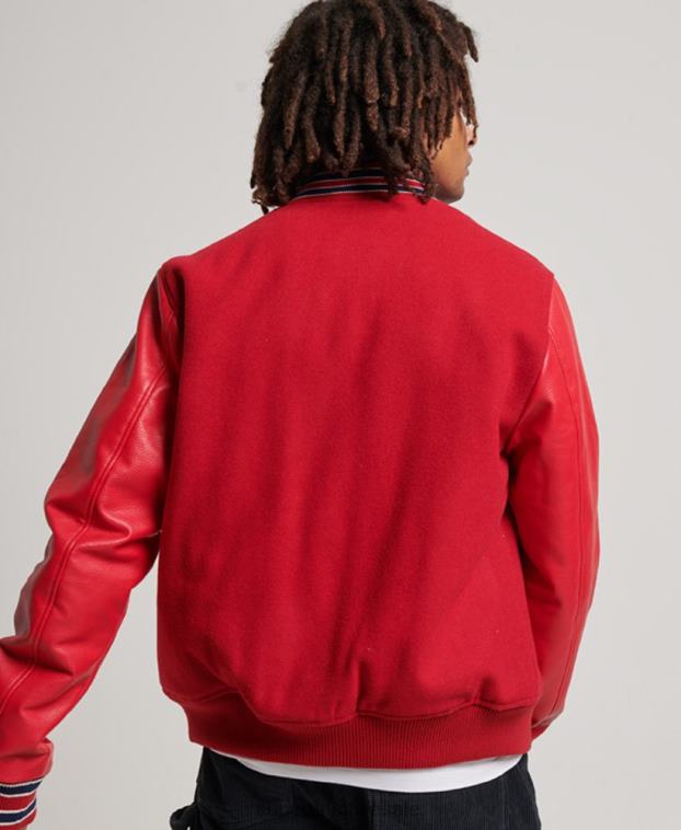 hombres Superdry rojo chaqueta bomber universitaria vintage 2R68Z1013