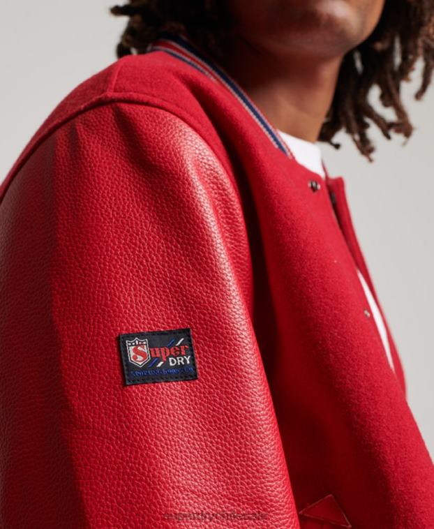 hombres Superdry rojo chaqueta bomber universitaria vintage 2R68Z1013