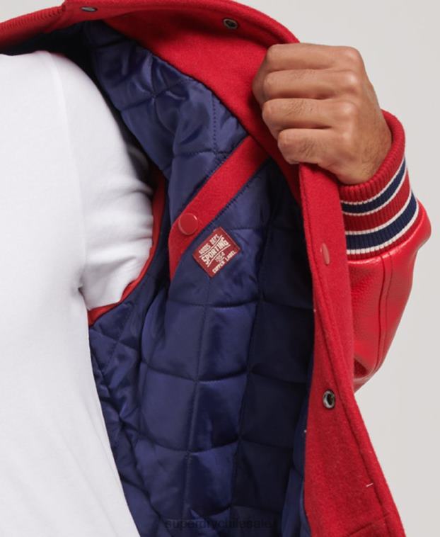 hombres Superdry rojo chaqueta bomber universitaria vintage 2R68Z1013