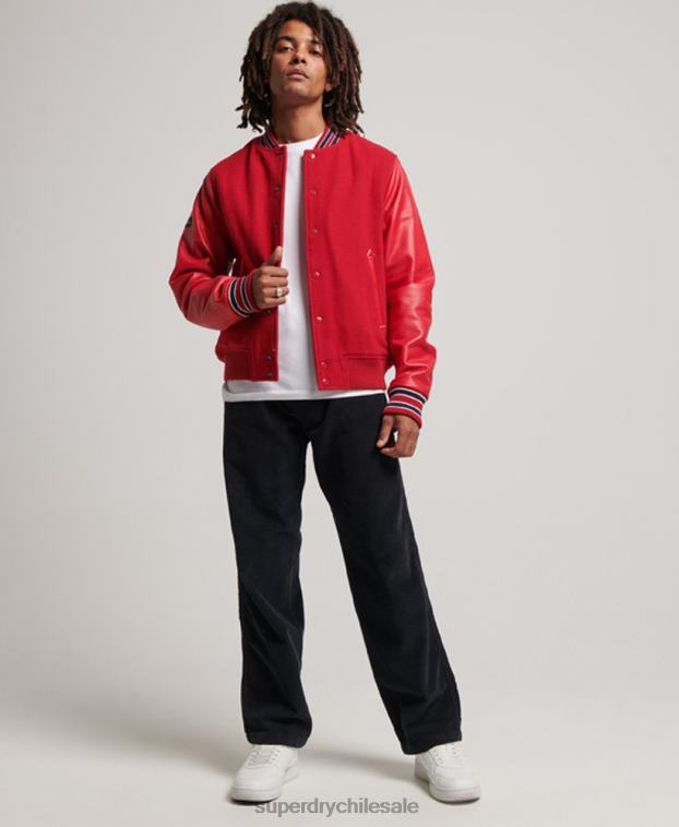 hombres Superdry rojo chaqueta bomber universitaria vintage 2R68Z1013