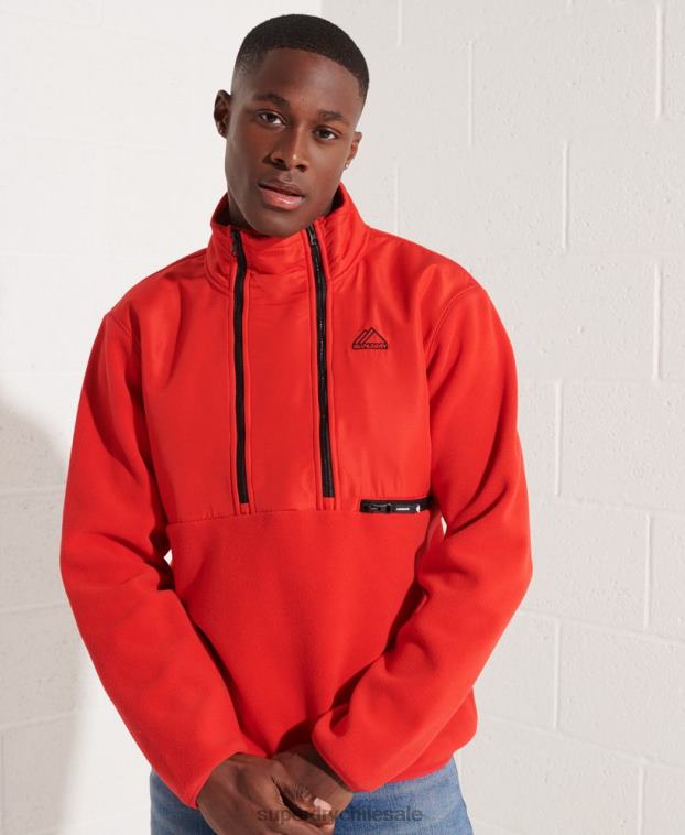 hombres Superdry rojo chaqueta de deporte de montaña con media cremallera 2R68Z5199