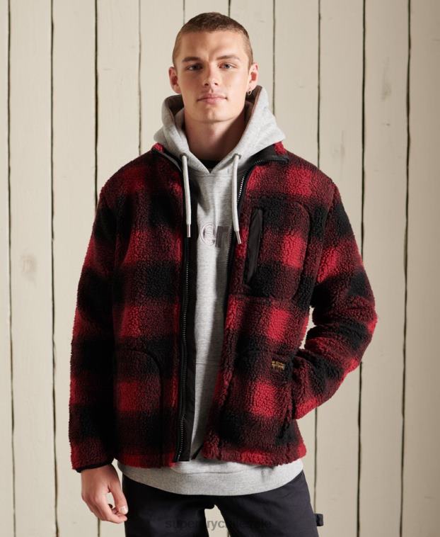 hombres Superdry rojo chaqueta de trabajo sherpa 2R68Z4744