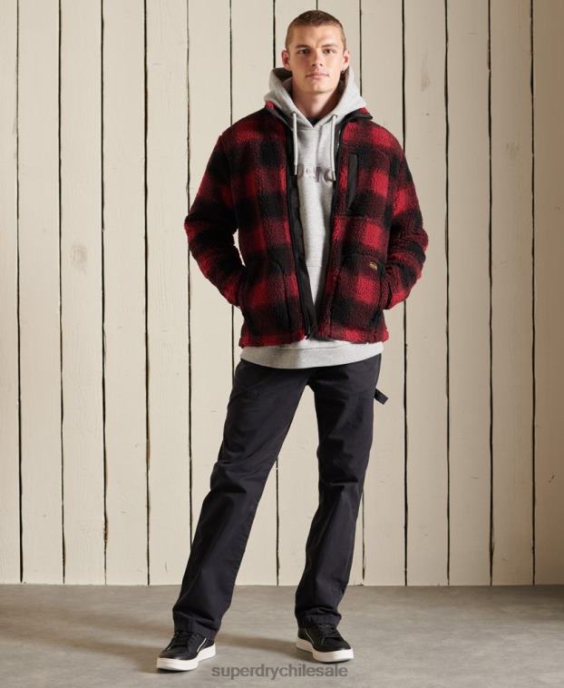 hombres Superdry rojo chaqueta de trabajo sherpa 2R68Z4744