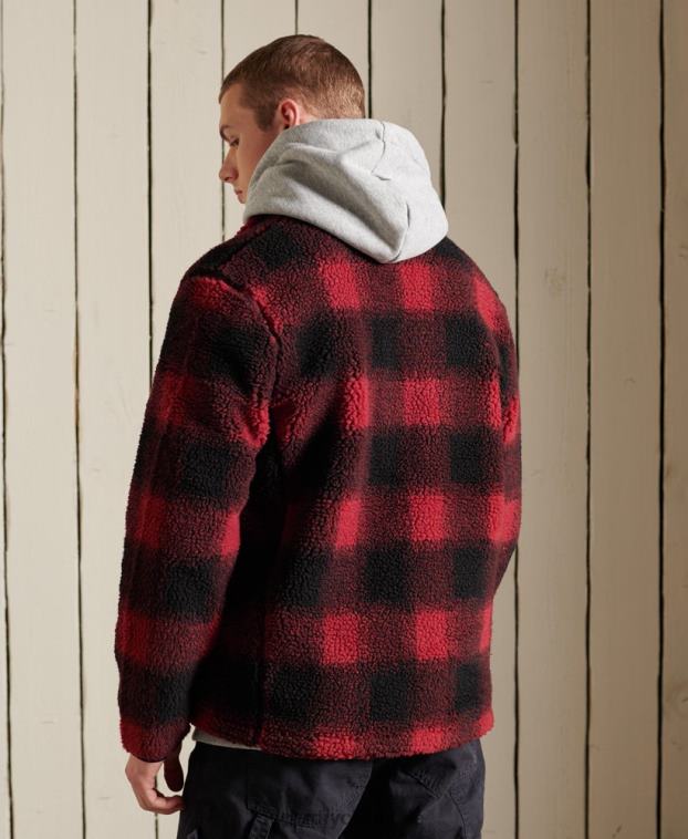 hombres Superdry rojo chaqueta de trabajo sherpa 2R68Z4744