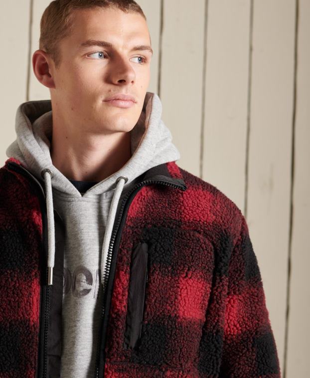 hombres Superdry rojo chaqueta de trabajo sherpa 2R68Z4744