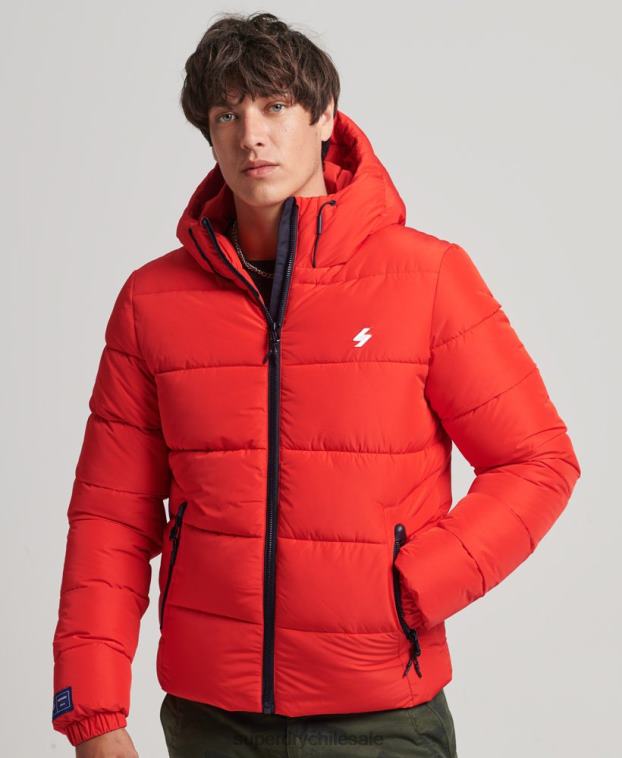 hombres Superdry rojo chaqueta deportiva acolchada con capucha 2R68Z1031