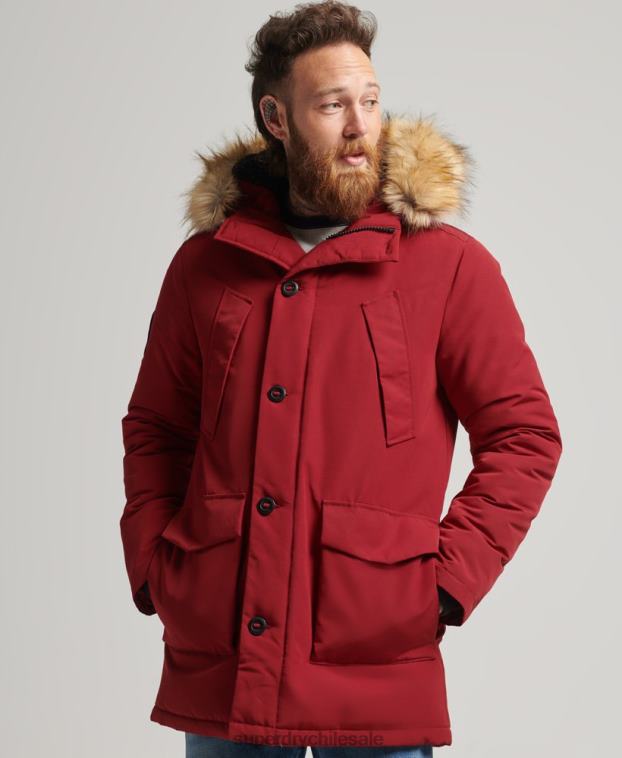 hombres Superdry rojo parka everest de piel sintética con capucha 2R68Z1061