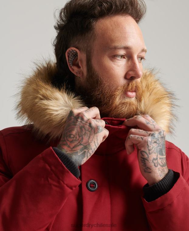 hombres Superdry rojo parka everest de piel sintética con capucha 2R68Z1061