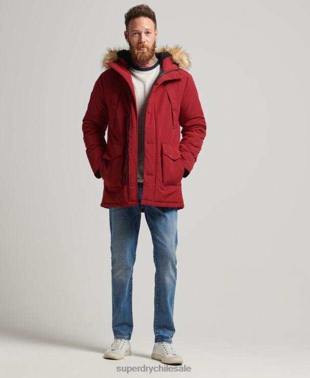 hombres Superdry rojo parka everest de piel sintética con capucha 2R68Z1061