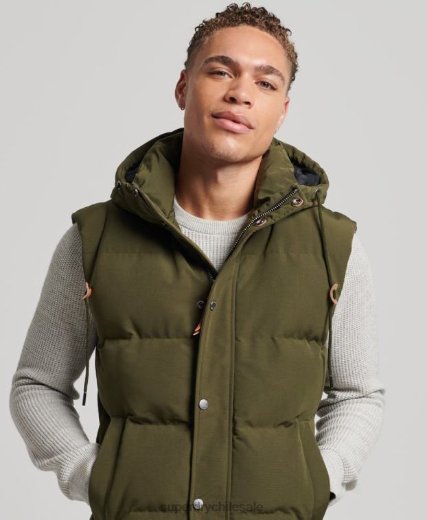 hombres Superdry verde chaleco acolchado everest con capucha 2R68Z1017
