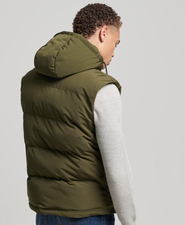 hombres Superdry verde chaleco acolchado everest con capucha 2R68Z1017