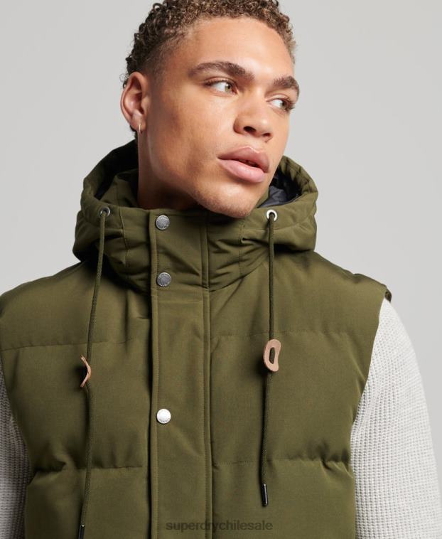 hombres Superdry verde chaleco acolchado everest con capucha 2R68Z1017