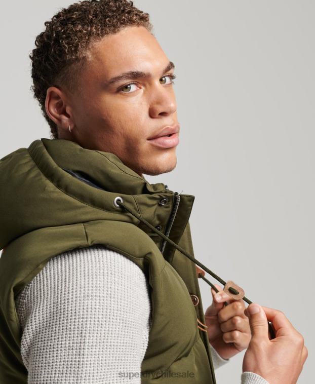 hombres Superdry verde chaleco acolchado everest con capucha 2R68Z1017