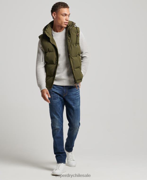 hombres Superdry verde chaleco acolchado everest con capucha 2R68Z1017