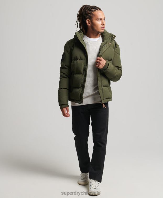 hombres Superdry verde chamarra acolchada Everest con capucha 2R68Z1077