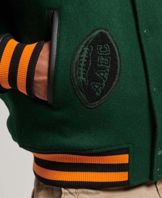 hombres Superdry verde chamarra bomber con parche del equipo universitario 2R68Z933
