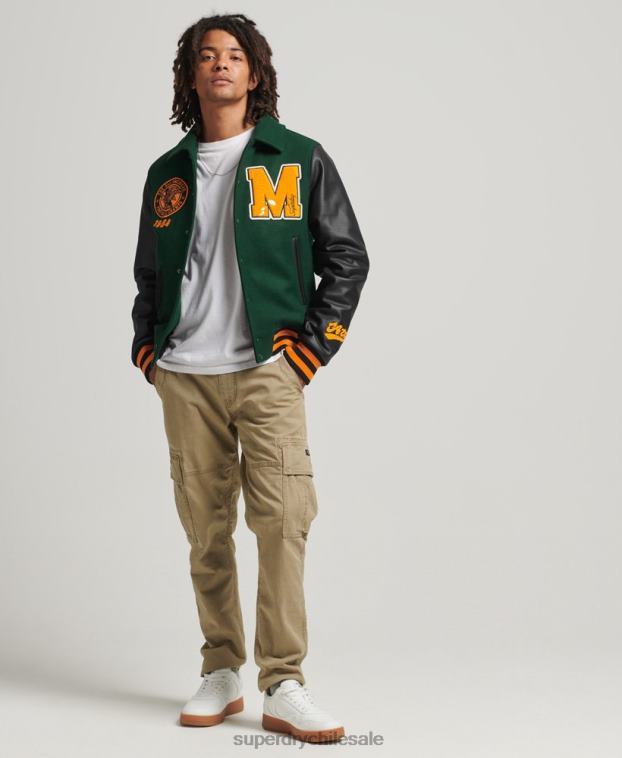 hombres Superdry verde chamarra bomber con parche del equipo universitario 2R68Z933
