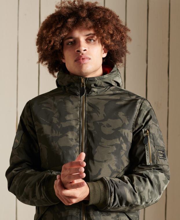 hombres Superdry verde chamarra bomber ma1 con capucha 2R68Z4575