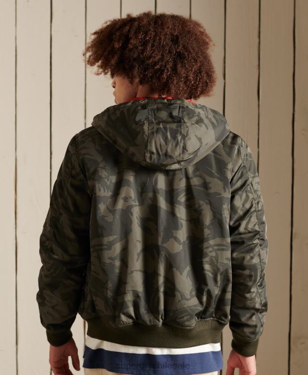 hombres Superdry verde chamarra bomber ma1 con capucha 2R68Z4575