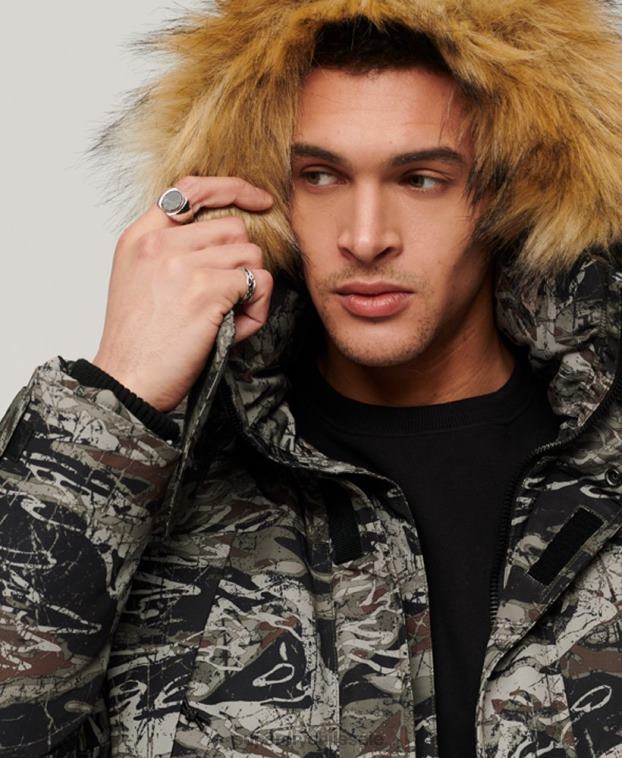 hombres Superdry verde chamarra parka Everest con capucha de piel sintética 2R68Z4547