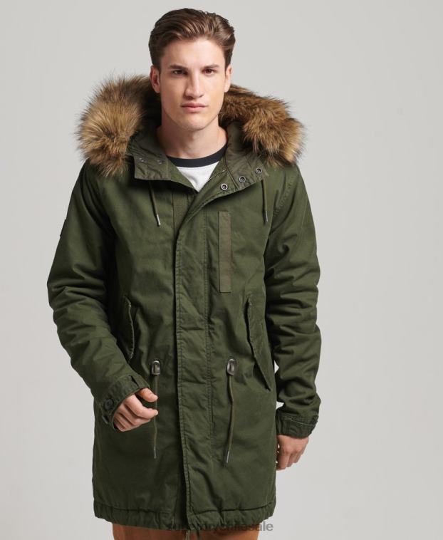 hombres Superdry verde chamarra parka militar de piel sintética 2R68Z4457