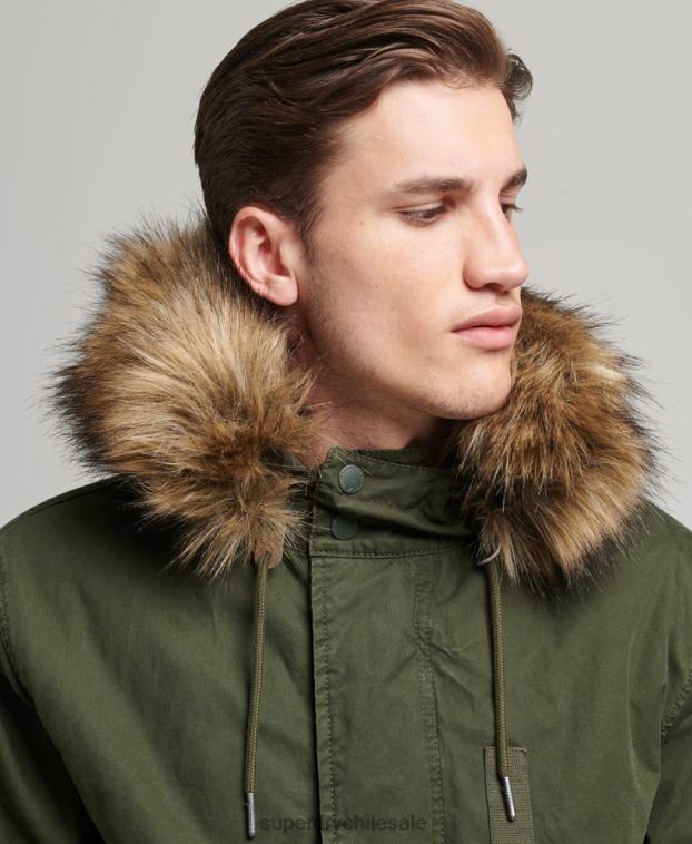 hombres Superdry verde chamarra parka militar de piel sintética 2R68Z4457